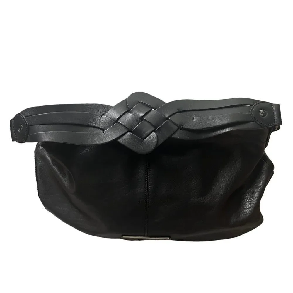 NWOT Lg Ted Baker Blk Leather Hobo w/Braided Interlaced Shoulder Strap w/5